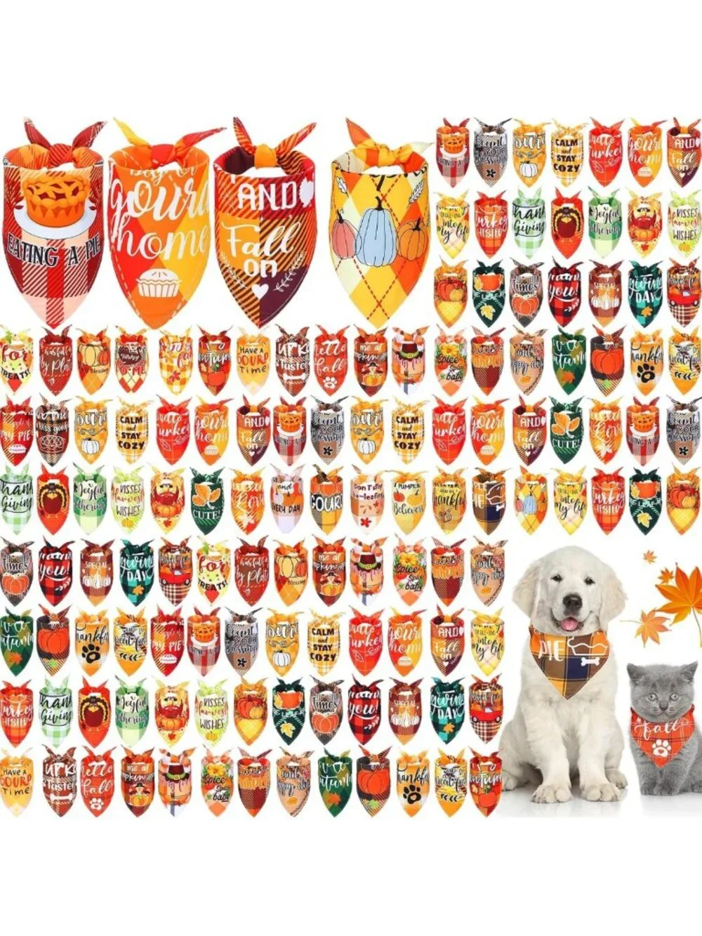 200 Pcs Fall Dog Bandanas - Thanksgiving Bibs for Small & Medium Pets